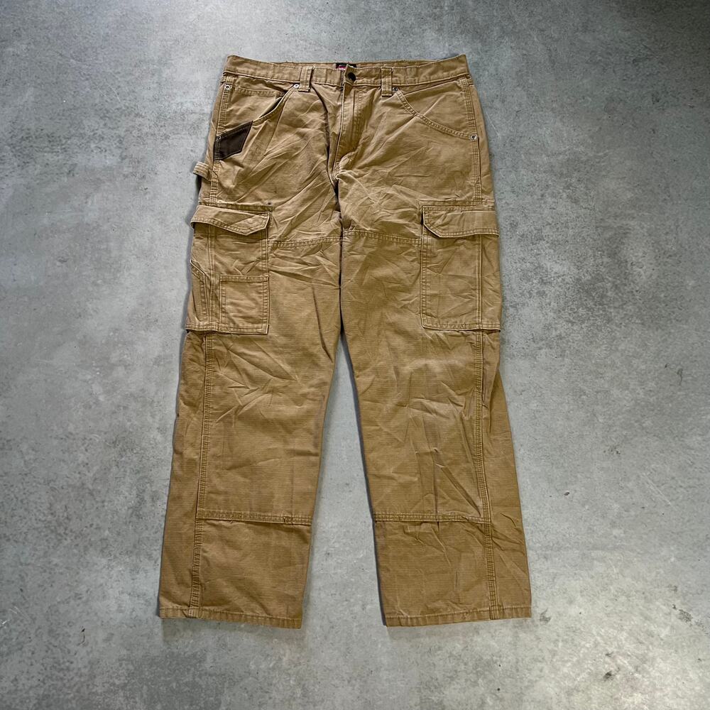 Wrangler Workwear Khaki Cargo Mens Size 36x30 Pants Ripstop Straight Double Knee